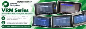 Honda Gathers VRM Series security code unlock service showing Japanese navigation security lock screens