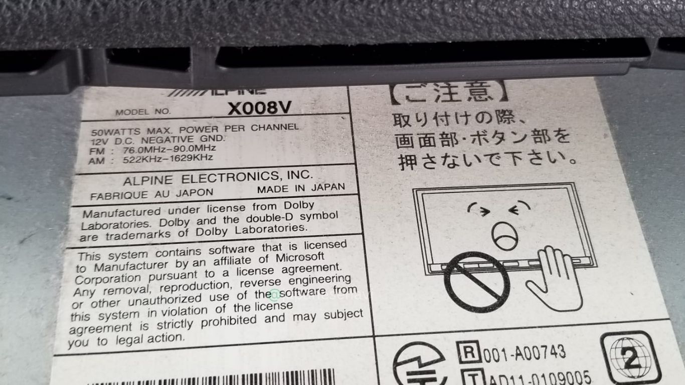 Alpine X008V Security Code Unlock Service Japanese Navi